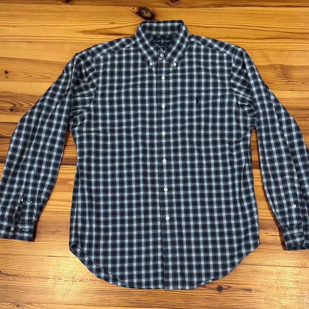 EUC Men’s Ralph Lauren Polo Blue Collar Checkered Shirt size Medium
